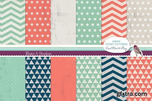 Coral Mint and Navi Blue Digital Graphic Patterns