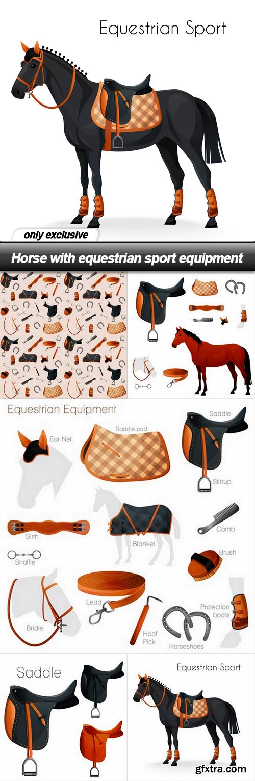 Horse with equestrian sport equipment - 5 EPS