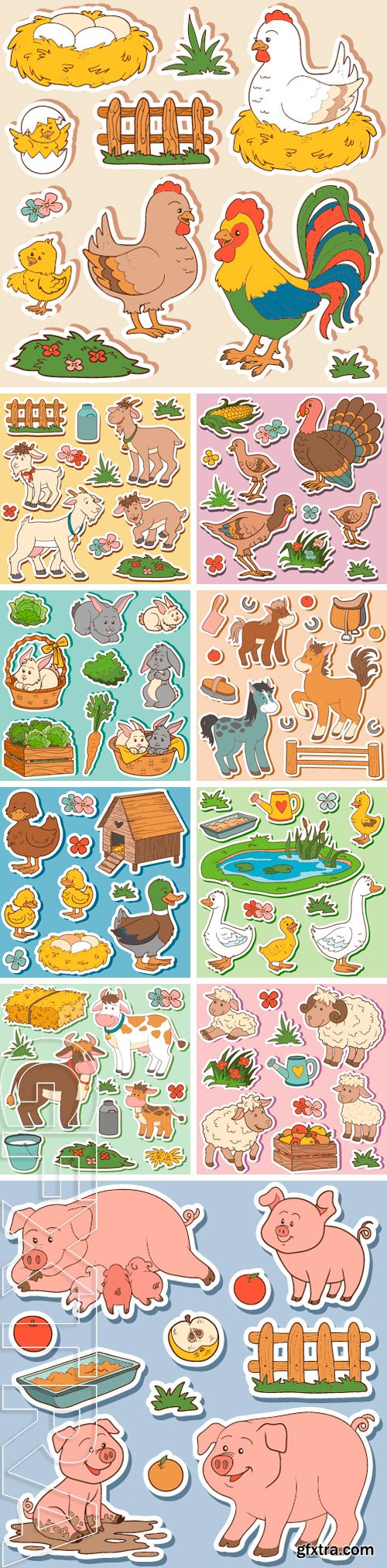 Stock Vectors - Farm animals set, vector stickers