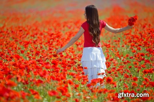 Collection girl woman walks on the poppy wildflower walk vacation sunset silhouette 25 HQ Jpeg