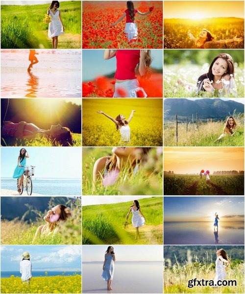 Collection girl woman walks on the poppy wildflower walk vacation sunset silhouette 25 HQ Jpeg