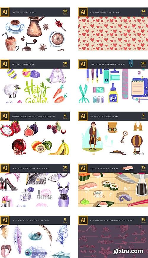 160 Premium Vector Clip Art Packs with 1700+ elements worth $2400