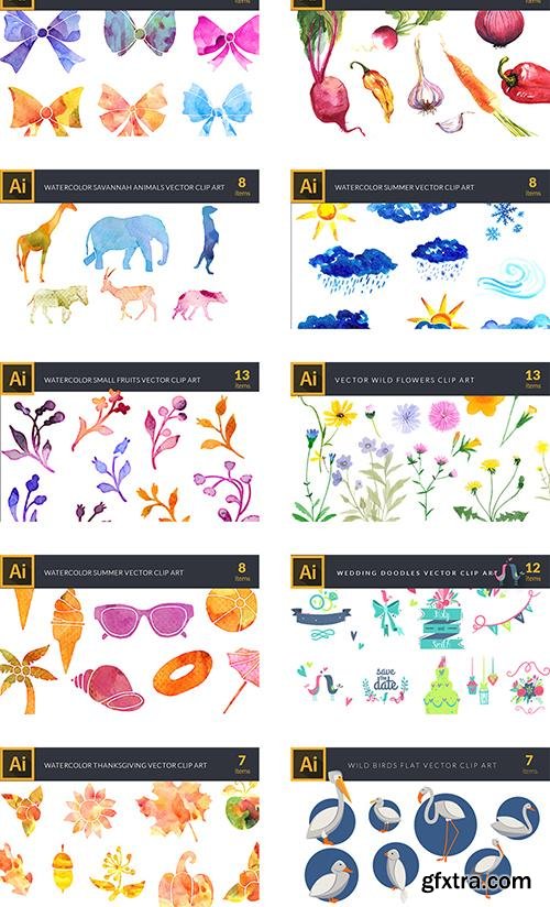 160 Premium Vector Clip Art Packs with 1700+ elements worth $2400