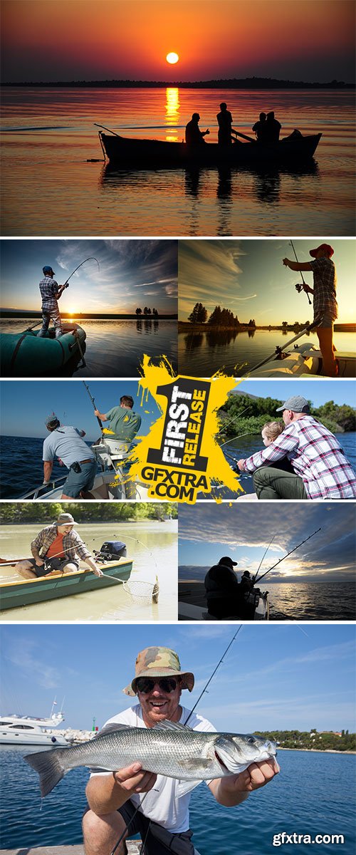 Stock Photos man Fishing on boat