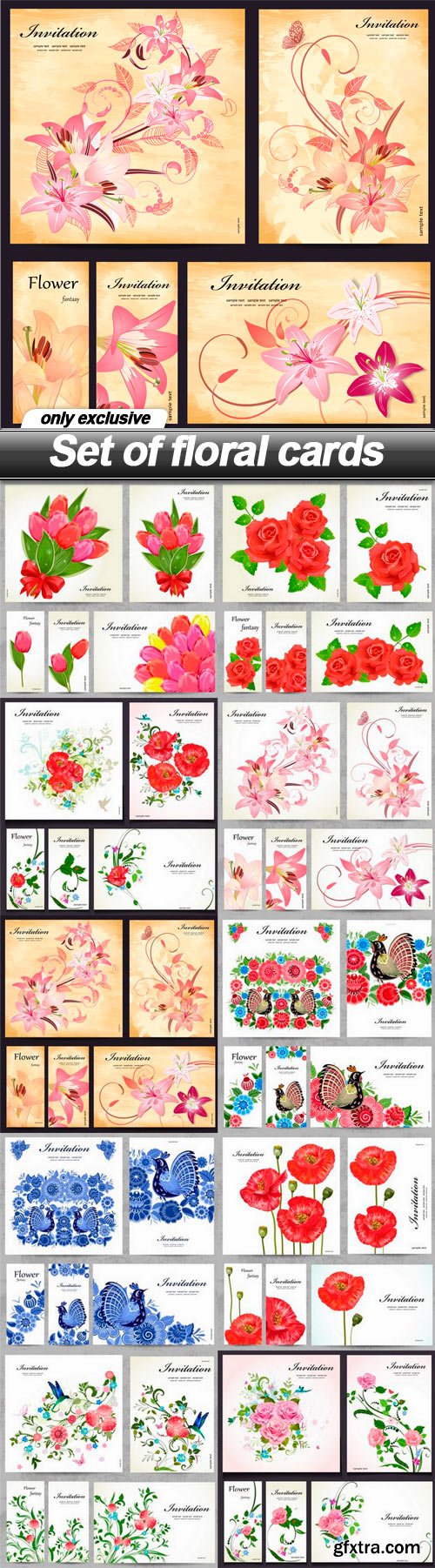 Set of floral cards - 10 EPS