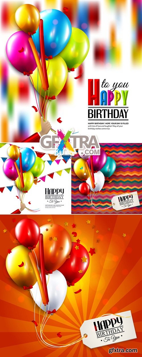 Birthday Postcards with Balloons Vector 2