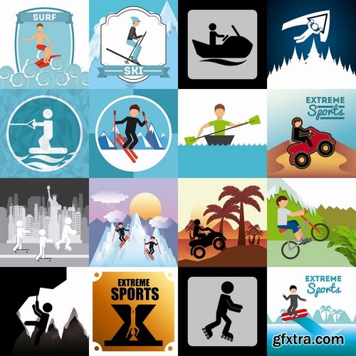 Collection of extreme sports icon flyer banner poster 25 EPS