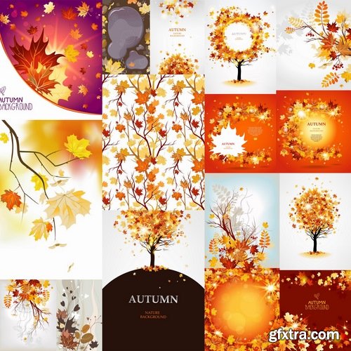 Collection of vector autumn background is a picture poster flyer banner leaf tree #2-25 EPS