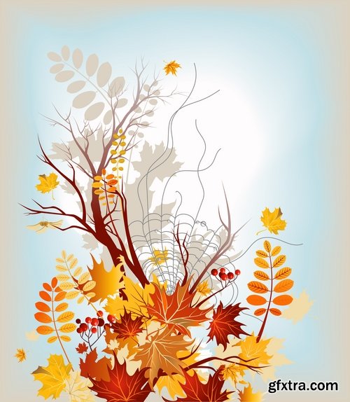 Collection of vector autumn background is a picture poster flyer banner leaf tree #2-25 EPS