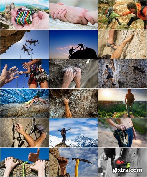 Collection of extreme sports mountain climbing rock alpinist equipment rope carabiner hook 25 HQ Jpeg