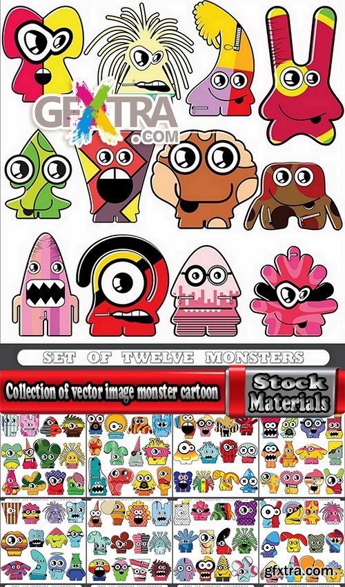 Collection of vector image monster cartoon abstract animal 25 EPS