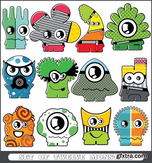 Collection of vector image monster cartoon abstract animal 25 EPS