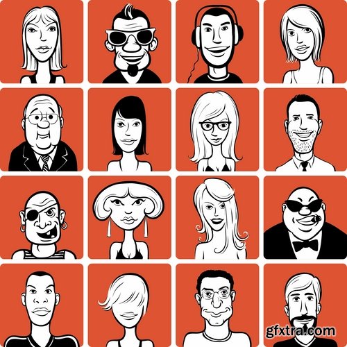 Collection of vector picture different human emotions face man woman people 25 EPS