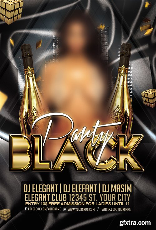 Black Party Flyer PSD Template + Facebook Cover