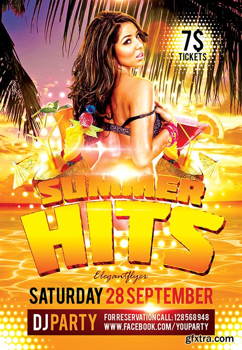 Summer Hits Party Flyer PSD Template + Facebook Cover