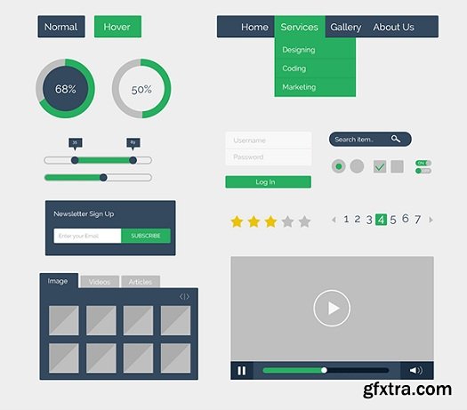 Design Simple Flat GUI kit in Photoshop