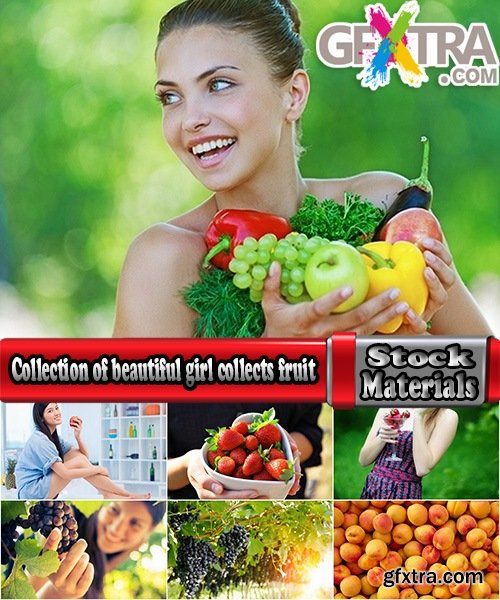 Collection of beautiful girl collects fruit vegetable grapes an apricot 25 HQ Jpeg