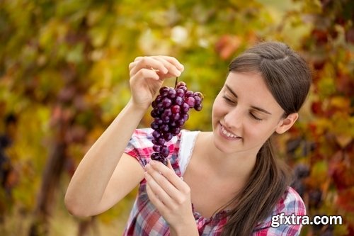 Collection of beautiful girl collects fruit vegetable grapes an apricot 25 HQ Jpeg