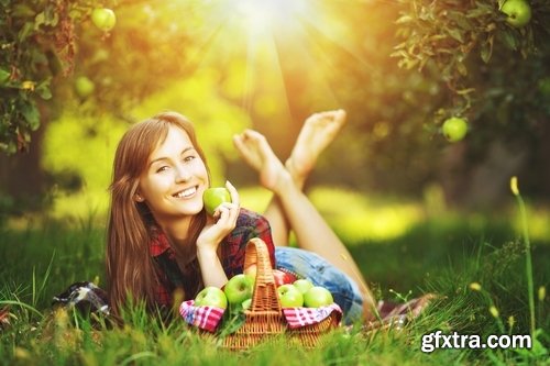 Collection of beautiful girl collects fruit vegetable grapes an apricot 25 HQ Jpeg