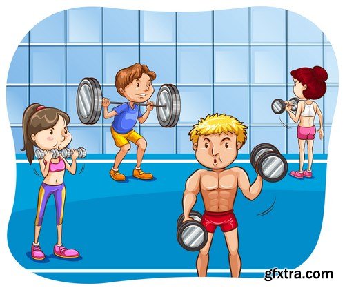 Cartoon People Working Out in the Gym - 5xEPS