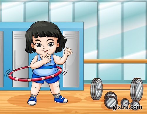 Cartoon People Working Out in the Gym - 5xEPS