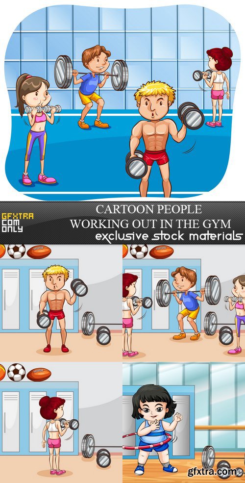 Cartoon People Working Out in the Gym - 5xEPS