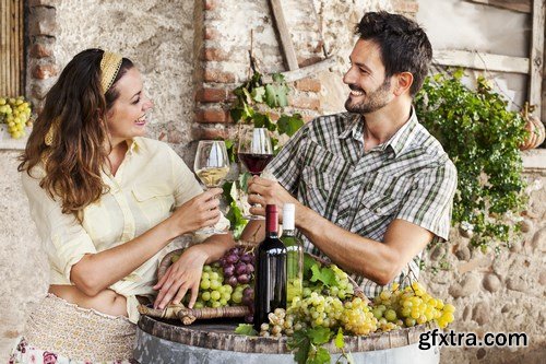 Nice Couple with Wine - 5 UHQ JPEG