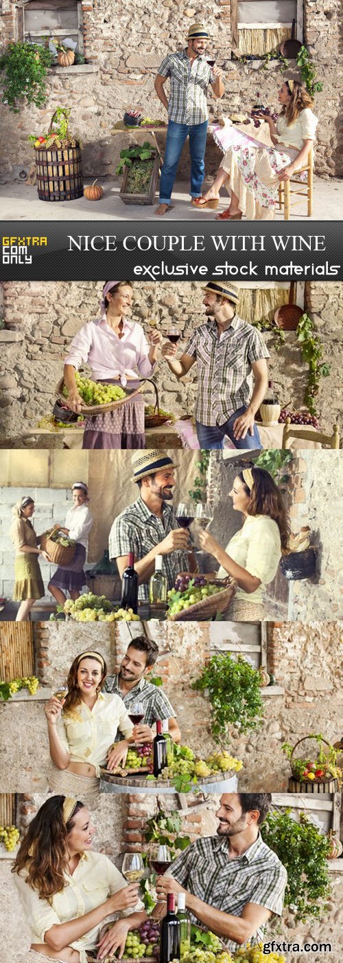 Nice Couple with Wine - 5 UHQ JPEG