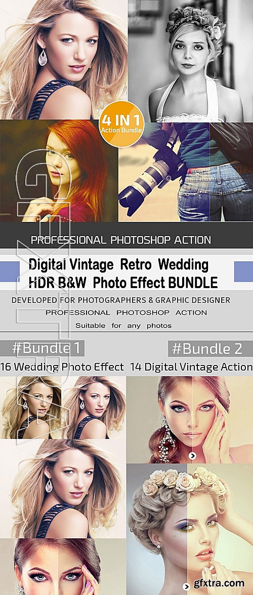 GraphicRiver - 4 in1 Digital Vintage Retro Wedding HDR B&W Bundle 12588069