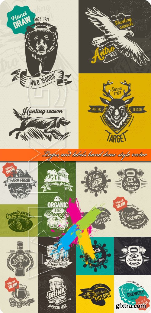 Logos and labels hand draw style vector