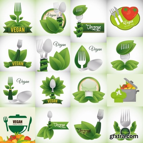 Collection of vector logo picture vegetarian food poster flyer icon banner 25 Eps