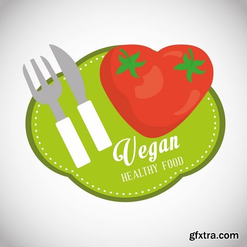 Collection of vector logo picture vegetarian food poster flyer icon banner 25 Eps