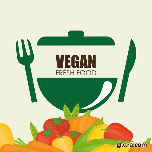 Collection of vector logo picture vegetarian food poster flyer icon banner 25 Eps