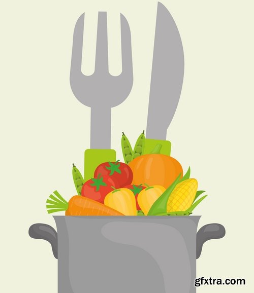 Collection of vector logo picture vegetarian food poster flyer icon banner 25 Eps