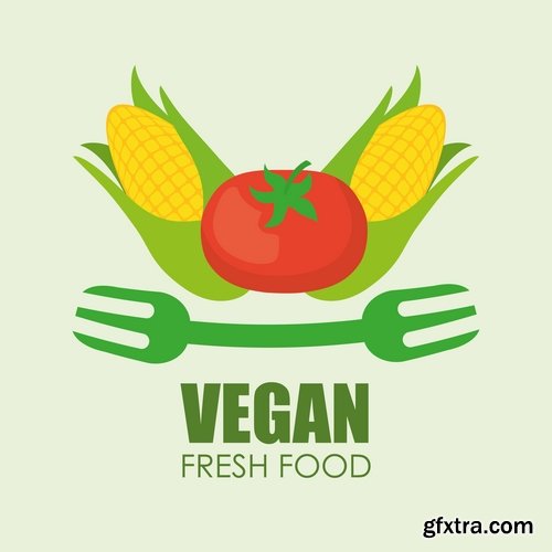 Collection of vector logo picture vegetarian food poster flyer icon banner 25 Eps