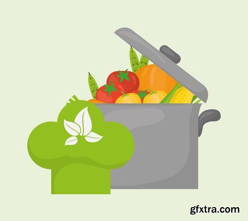 Collection of vector logo picture vegetarian food poster flyer icon banner 25 Eps