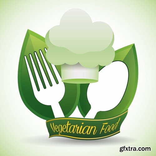 Collection of vector logo picture vegetarian food poster flyer icon banner 25 Eps