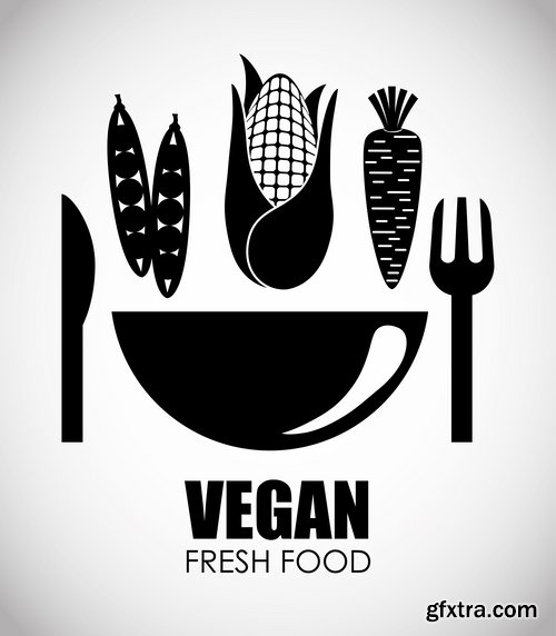 Collection of vector logo picture vegetarian food poster flyer icon banner 25 Eps