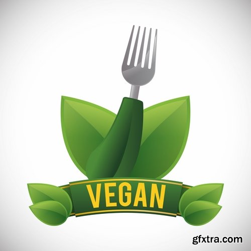 Collection of vector logo picture vegetarian food poster flyer icon banner 25 Eps