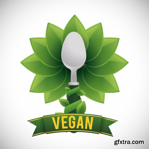 Collection of vector logo picture vegetarian food poster flyer icon banner 25 Eps