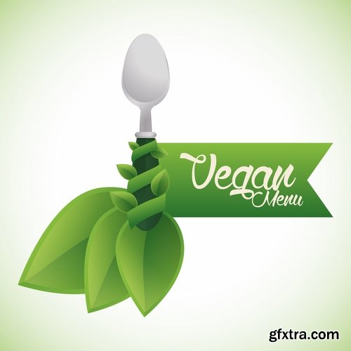 Collection of vector logo picture vegetarian food poster flyer icon banner 25 Eps