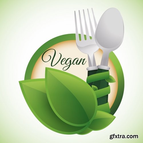 Collection of vector logo picture vegetarian food poster flyer icon banner 25 Eps