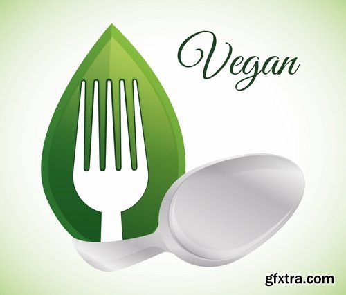 Collection of vector logo picture vegetarian food poster flyer icon banner 25 Eps