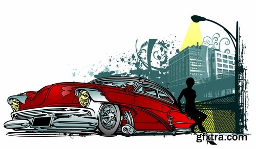 Collection of vector picture cartoon girl woman car icon picture for T-shirt 25 Eps