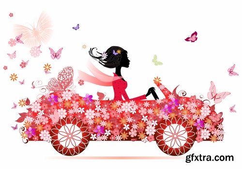 Collection of vector picture cartoon girl woman car icon picture for T-shirt 25 Eps