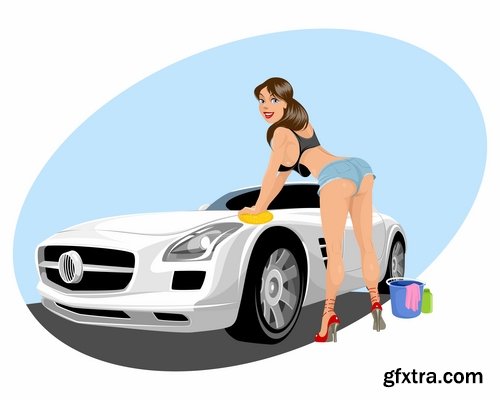 Collection of vector picture cartoon girl woman car icon picture for T-shirt 25 Eps