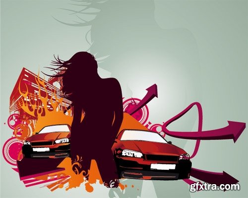 Collection of vector picture cartoon girl woman car icon picture for T-shirt 25 Eps