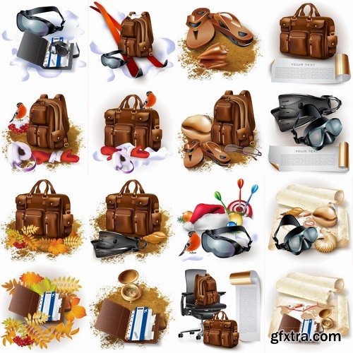 Collection of vector image tourism travel backpack for recreation flyer icon banner poster 25 Eps