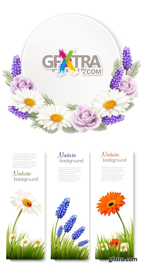 Summer Flowers Banners Vector