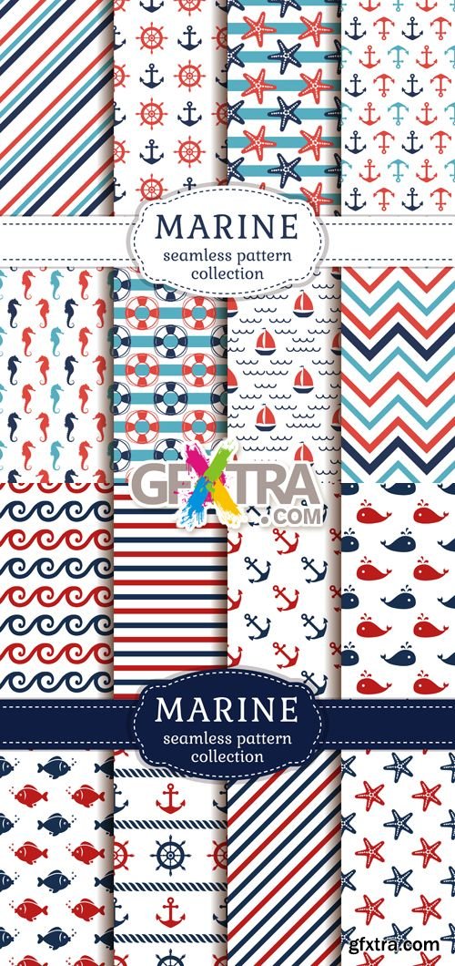 Marine Seamless Patterns Vector 2